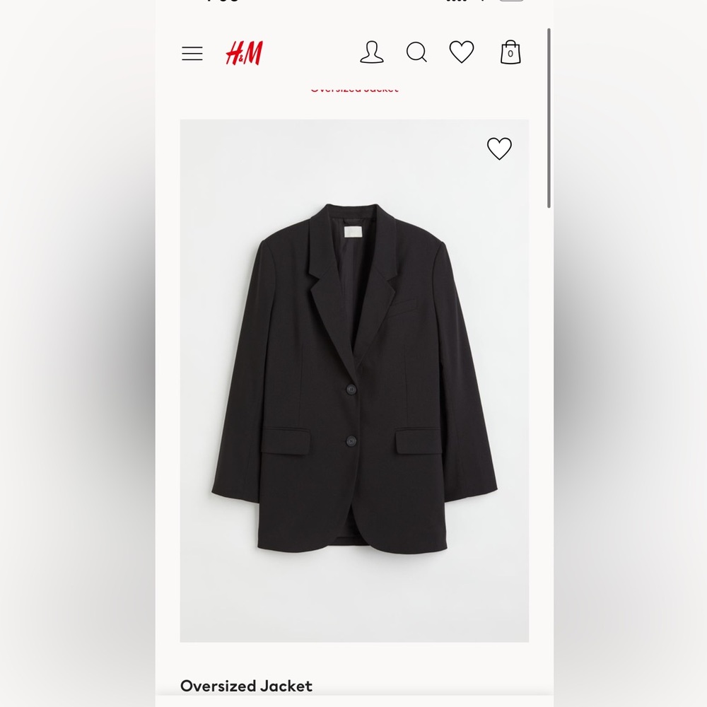 H&M oversized jacket/blazer in black, size S, NWT